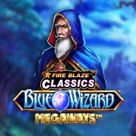 Fire Blaze Blue Wizard Megaways slot logo by Rarestone Gaming at Wild Robin Casino